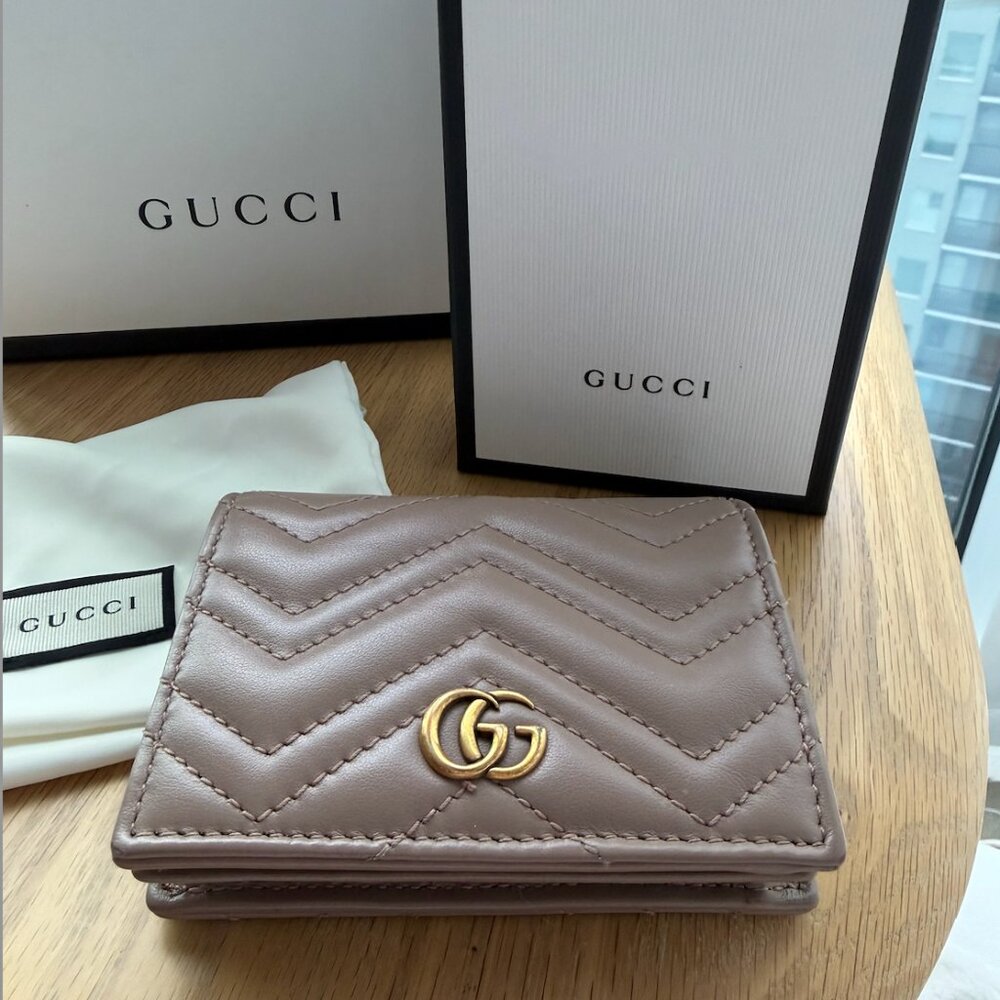 Gucci Quilted GG Marmont Small Wallet in Taupe
